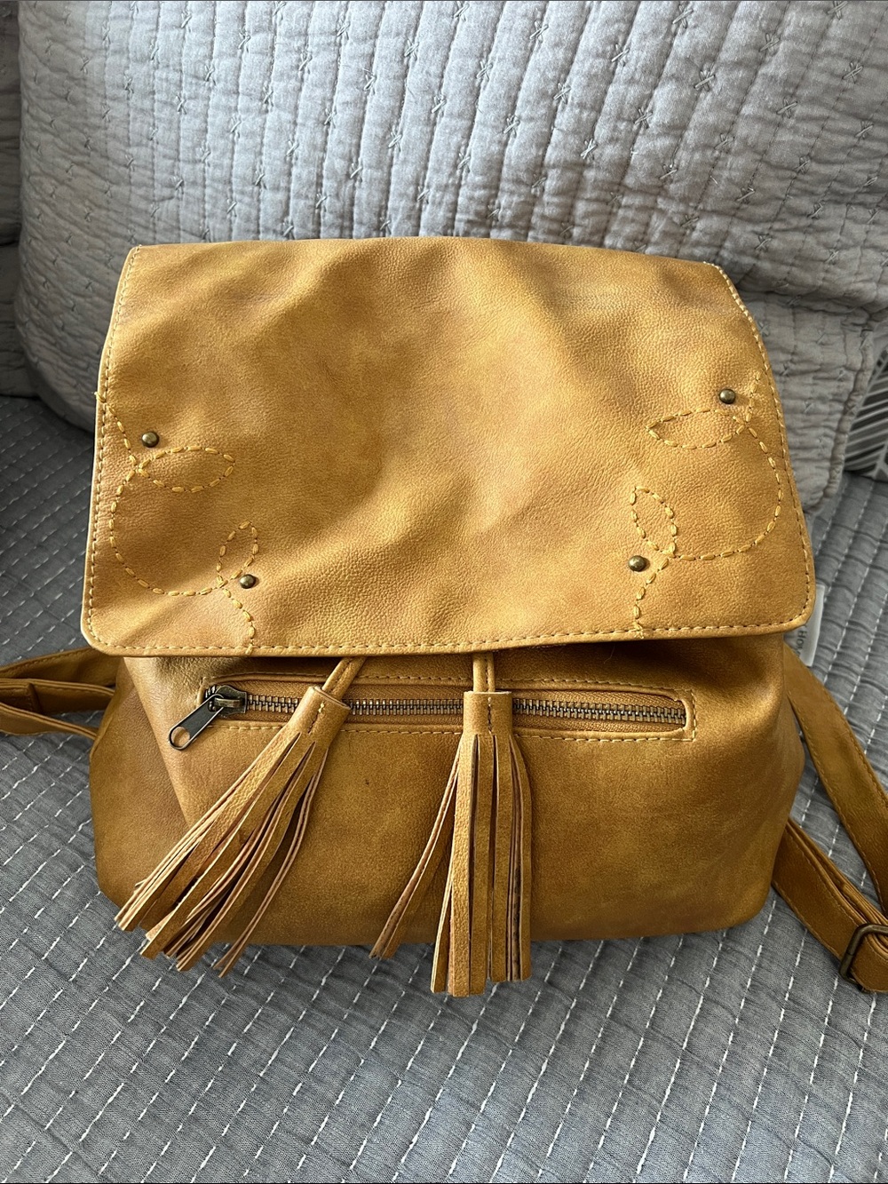 Casual Everyday Faux Leather Backpack in Tan Bohemian Boho